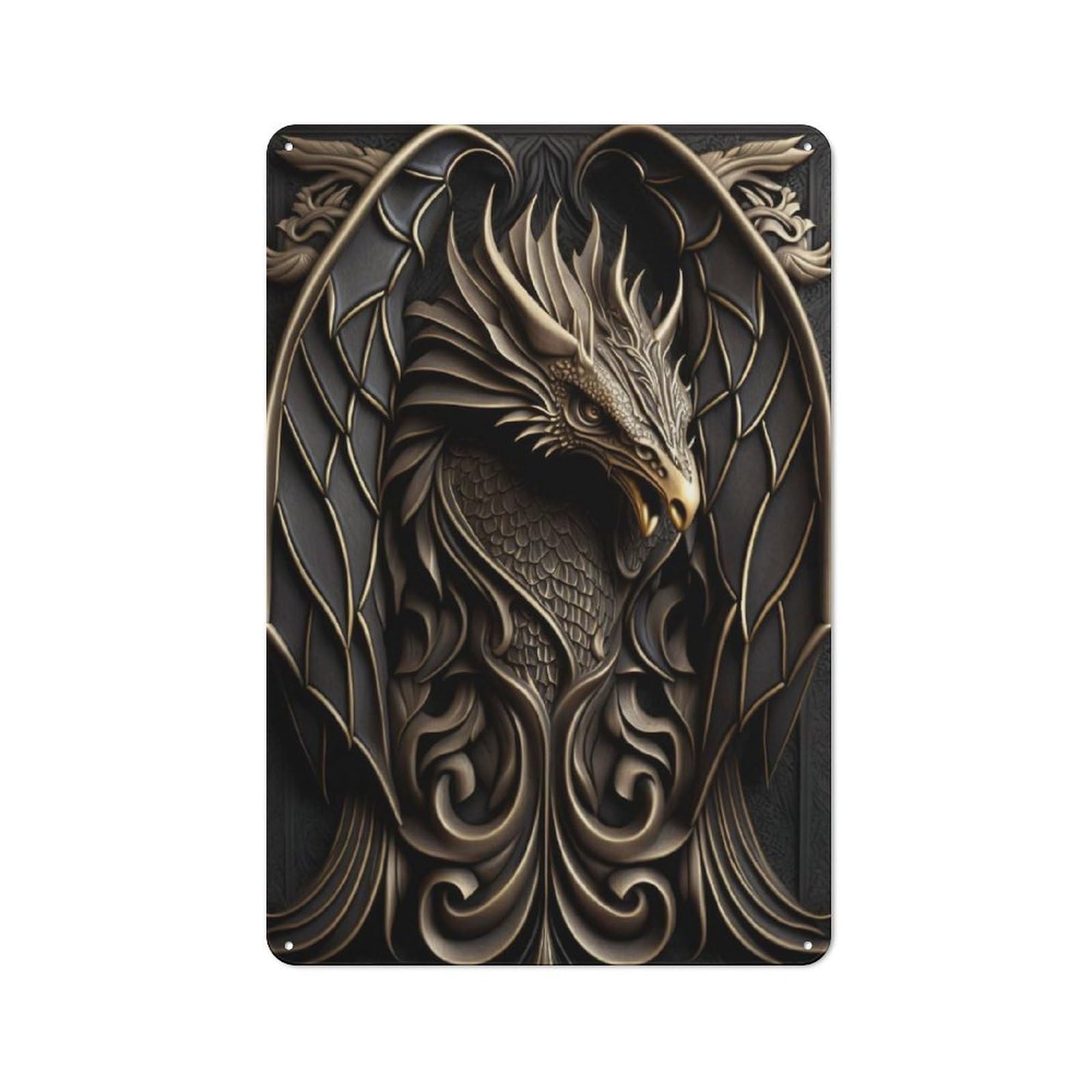Junmoney Style-7 Classic Kitchen Metal Sign 30X20cm Featuring Dragon Gold Decor, Cafe Wall Decor For Restaurant, Kitchen, Counter Or Breakfast Nook