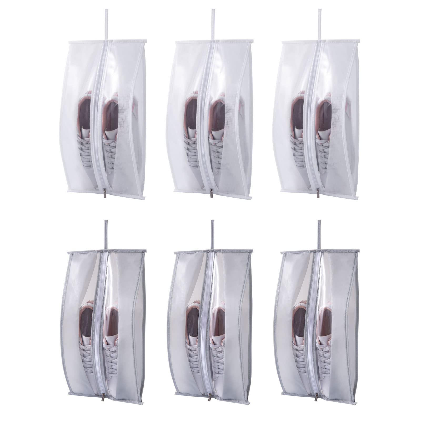 DelgeoPortable Nylon Travel Shoe Bags with Zipper,Ati-Dust Shoe Storage Bags,Shoes Organiser for Sport Shoes, Trainers, Heels,White and Grey,6pcs