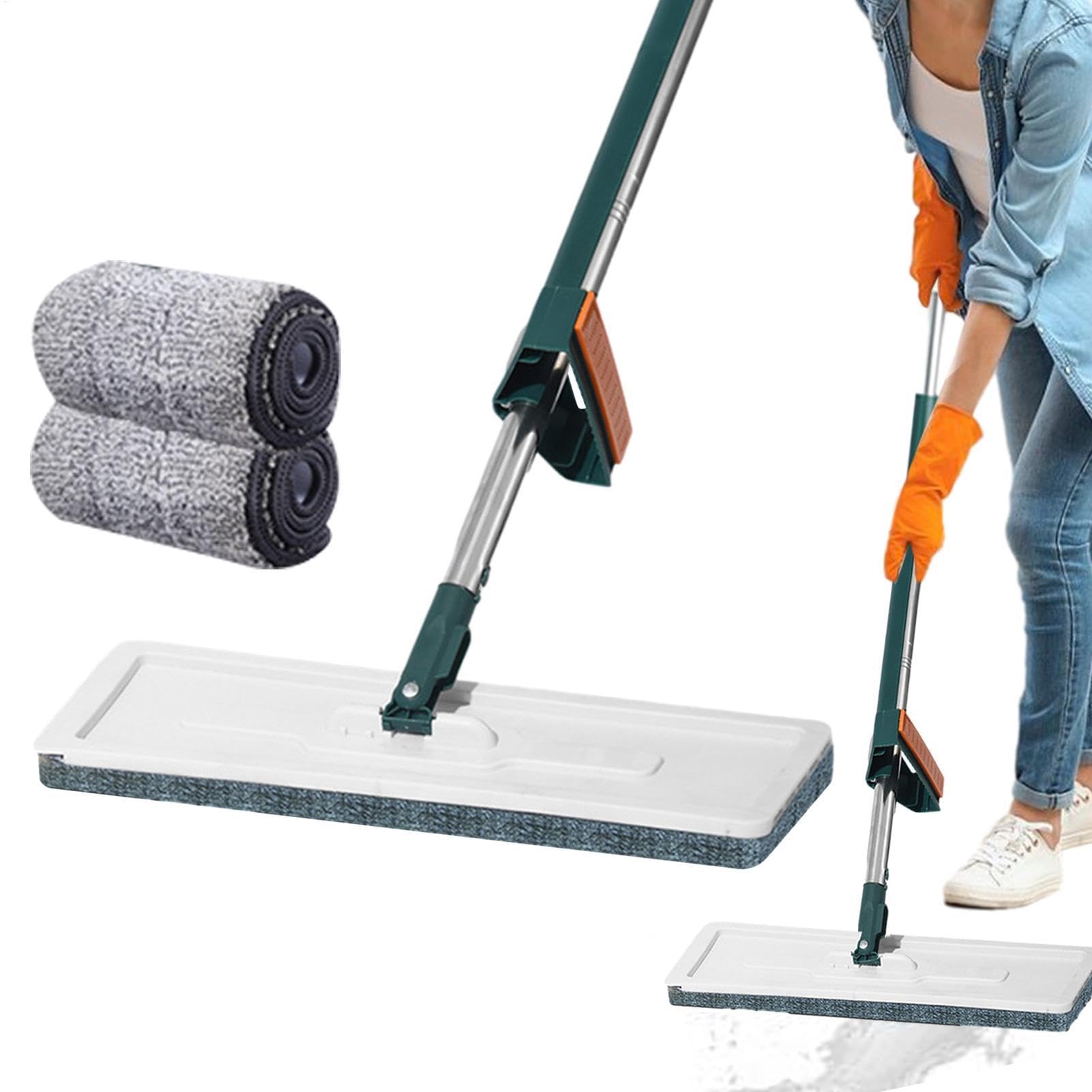 Mopa Plana húmeda y Seca, Juego de fregona compacta para Piso de | madera dura, trapeadores absorbentes de agua con 2 almohadillas de repuesto para en seco y húmedo