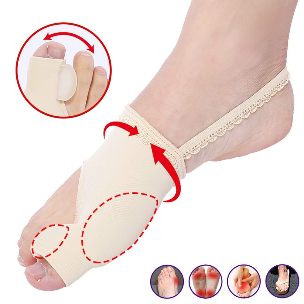 Separator palców i prostownica, hallux Valgus Aid Splint, Gel Bunion Stretchers Spacer Corrector, redukuje ból palców młotkowych, 1 para beżowych