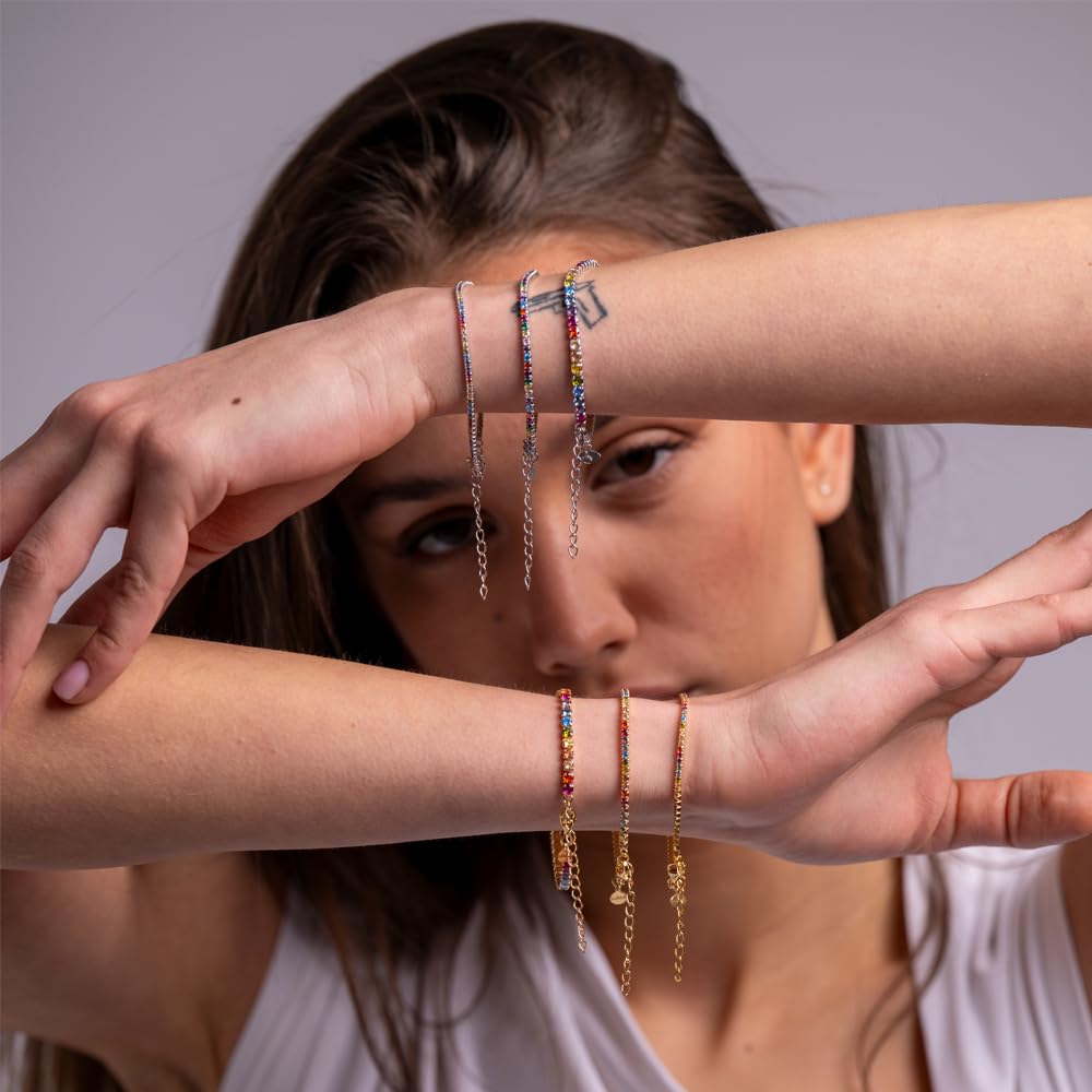 Tennisarmband aus 925er Sterlingsilber mit 5A Zirkonia, eleganter verstellbarer Damenschmuck - raffinierte Geschenkidee mit luxuriöser Verpackung - Made in Italy Qualität