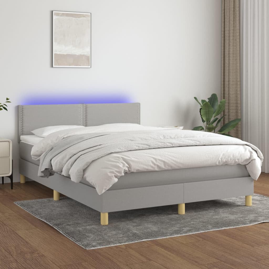 ZEYUAN Sommier tapissier et Matelas et LED Gris Clair 140x190 cm Tissu,Sommier Lattes,Lit avec Sommier Bois,Sommier avec Pieds