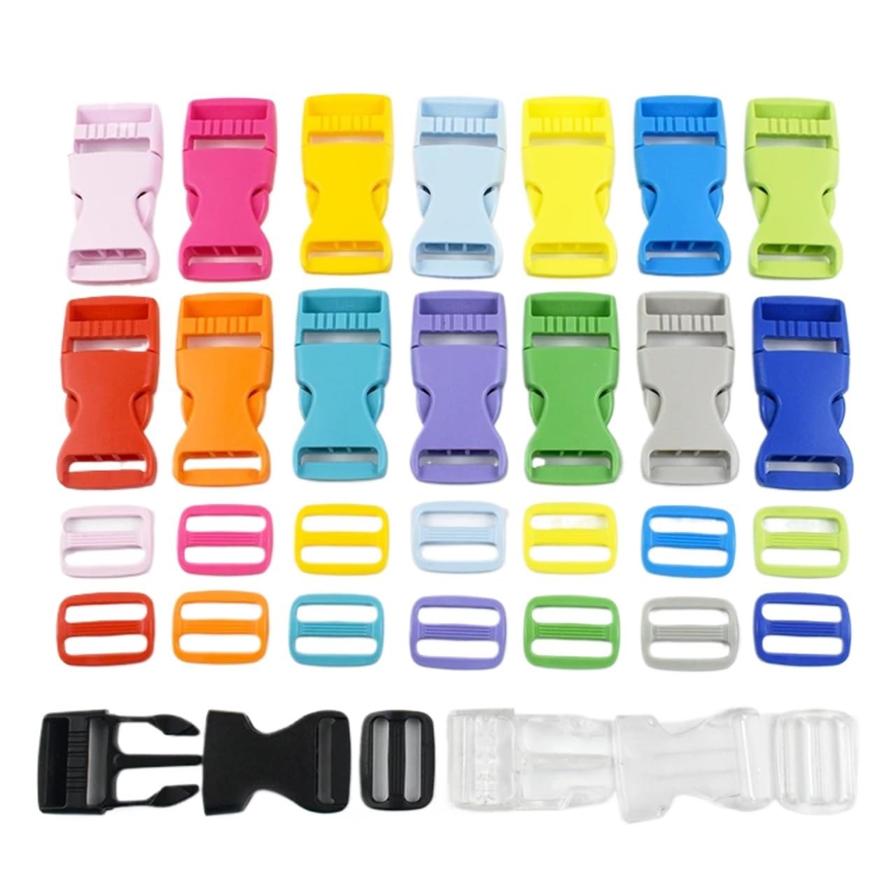100 Sets Kunststoffschnallen, seitliche Schnallen, Taschengurt, Tri-Glide-Schiebenschnalle, Rucksack-Gürtel, Zubehör