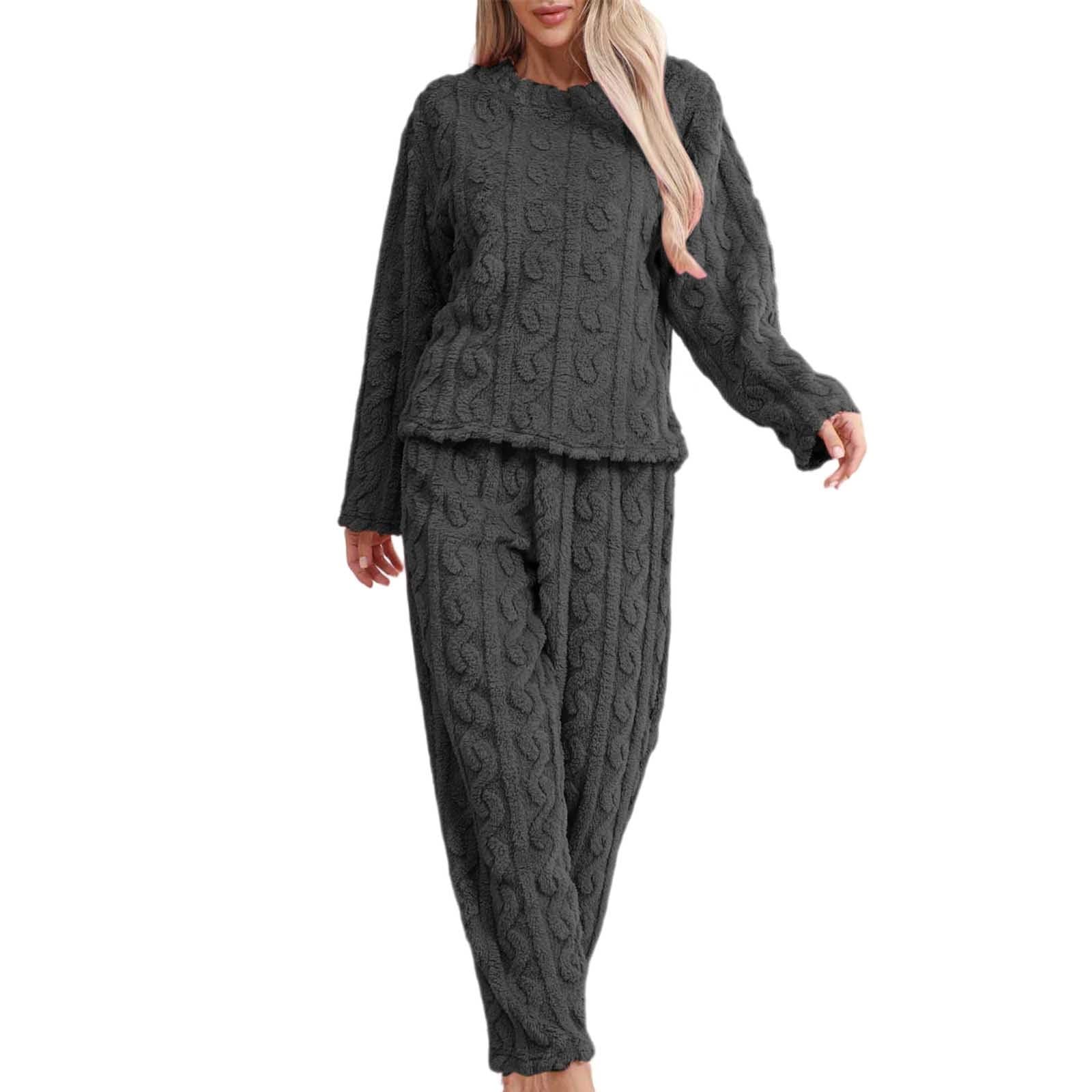 Damen Solid Casual Striped Set Flanell Home Wear und Pyjamas