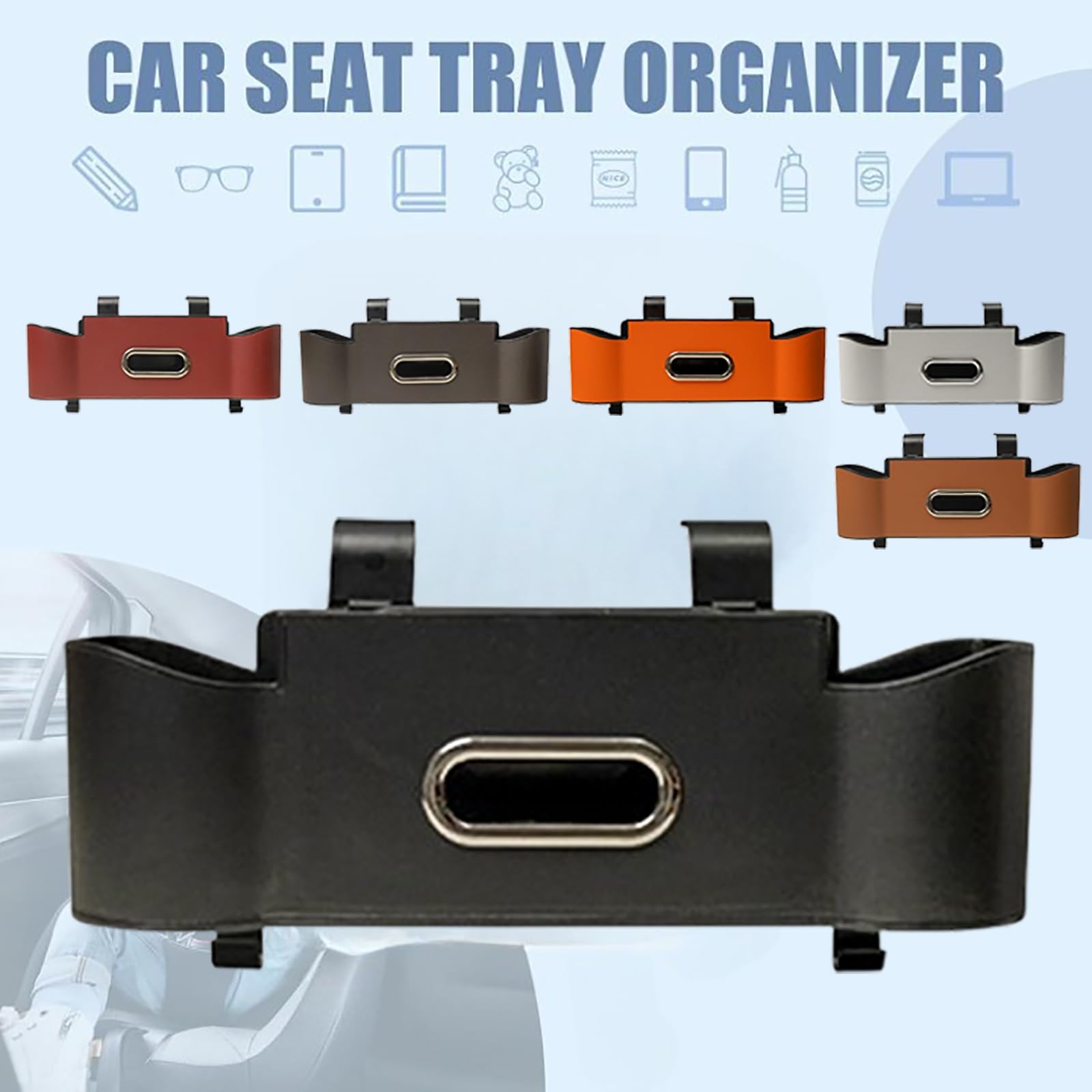Scatola portaoggetti for schienale sedile, scatola porta fazzoletti portaoggetti 5 in 1 for seggiolino auto,nuovo organizer universale multifunzionale 2025 con 2 portabicchieri,scatola(Beige)