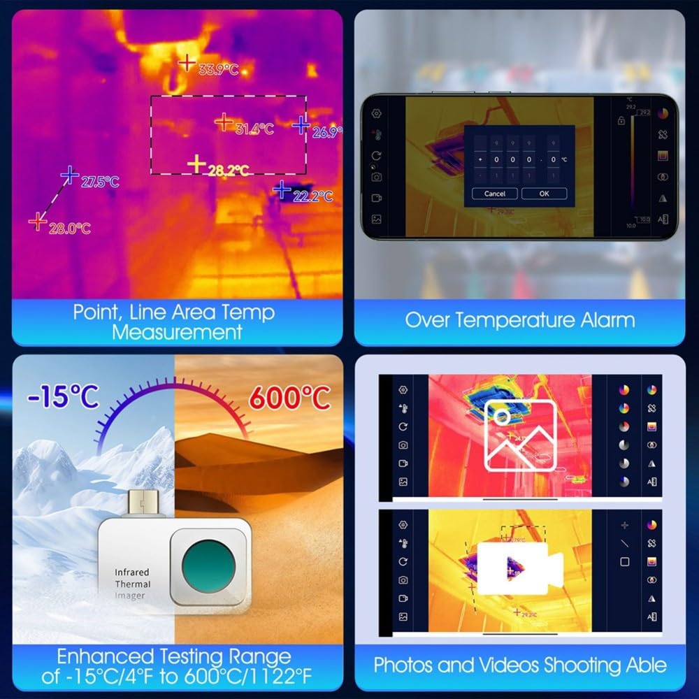 Kamera termiczna do smartfona Kamera termiczna 256 x 192 IR Rozdzielczość termowizyjna z szerokim zakresem temperatur od -15℃ do 600℃ 25 Hz w czasie rzeczywistym