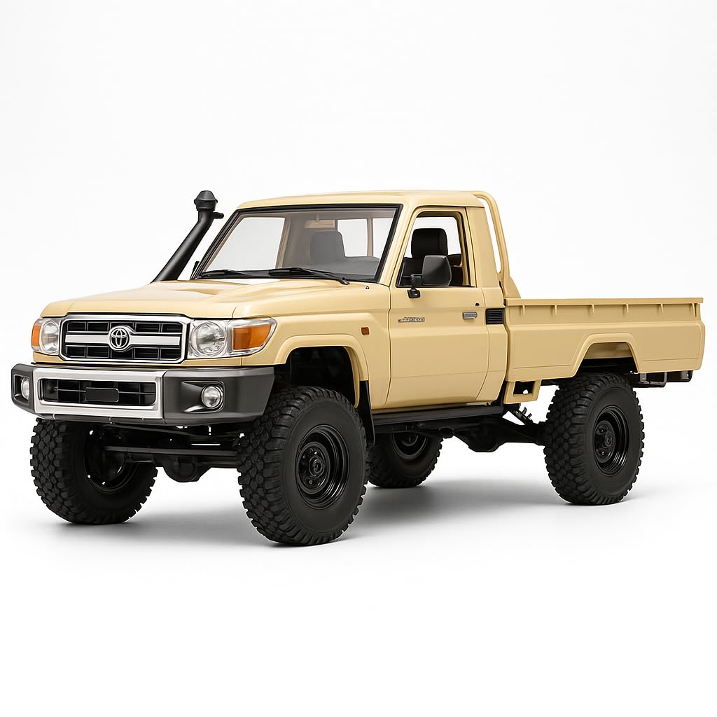 Toyota Land Cruiser | Ferngesteuertes RC Auto 1:12 | 4WD Crawler Pickup | Steuerung 2.4 GHz 100 m | LED Licht | Li-Ion 7.4 V 500 mAh 30 min | RTR Komplettset Offroad (Beige)