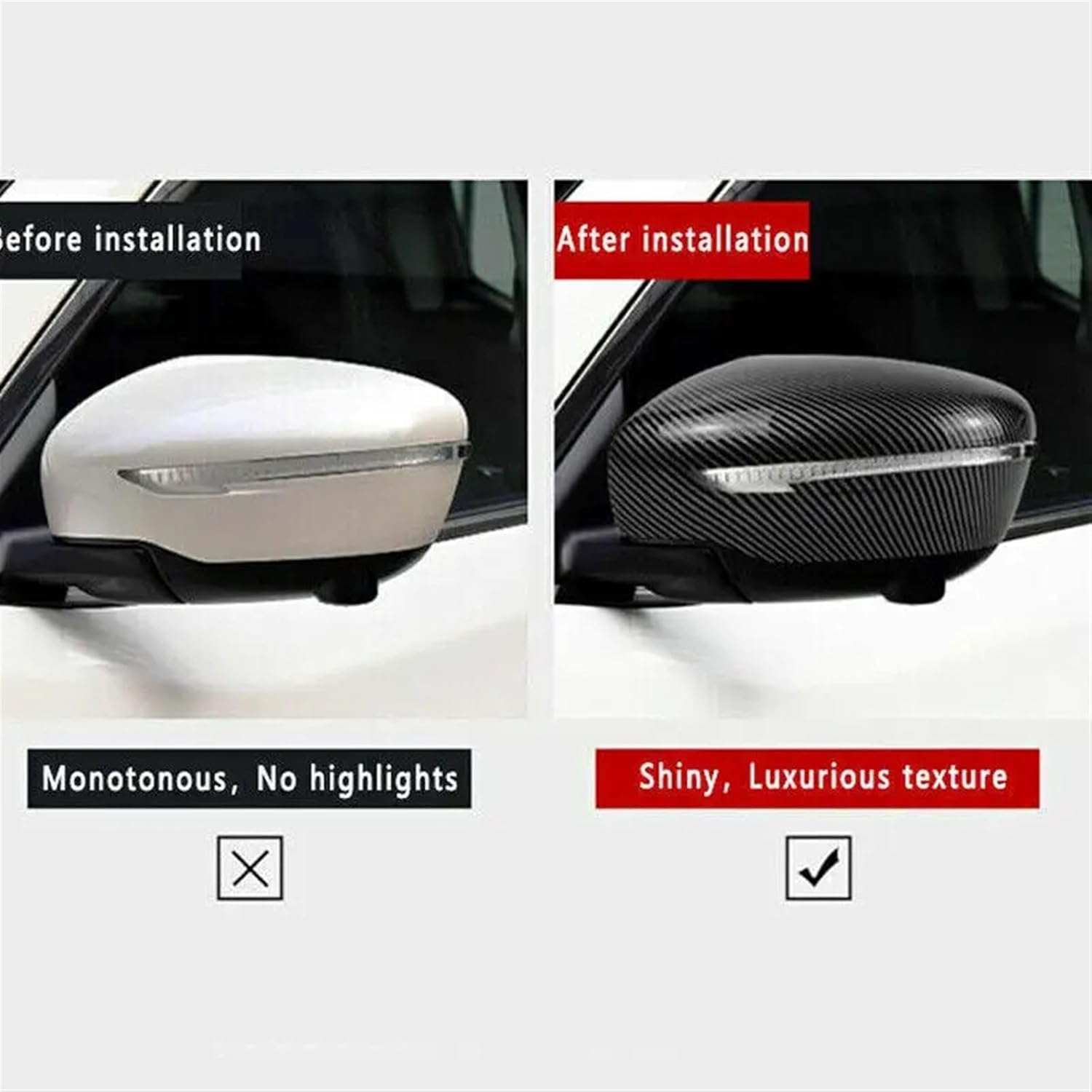 Kiyah Compatible For Qashqai X-Trail Murano Rogue Pathfinder 2015-2019 Rearview Side Mirror Cover Wing Cap Rear View Case Trim Sticker