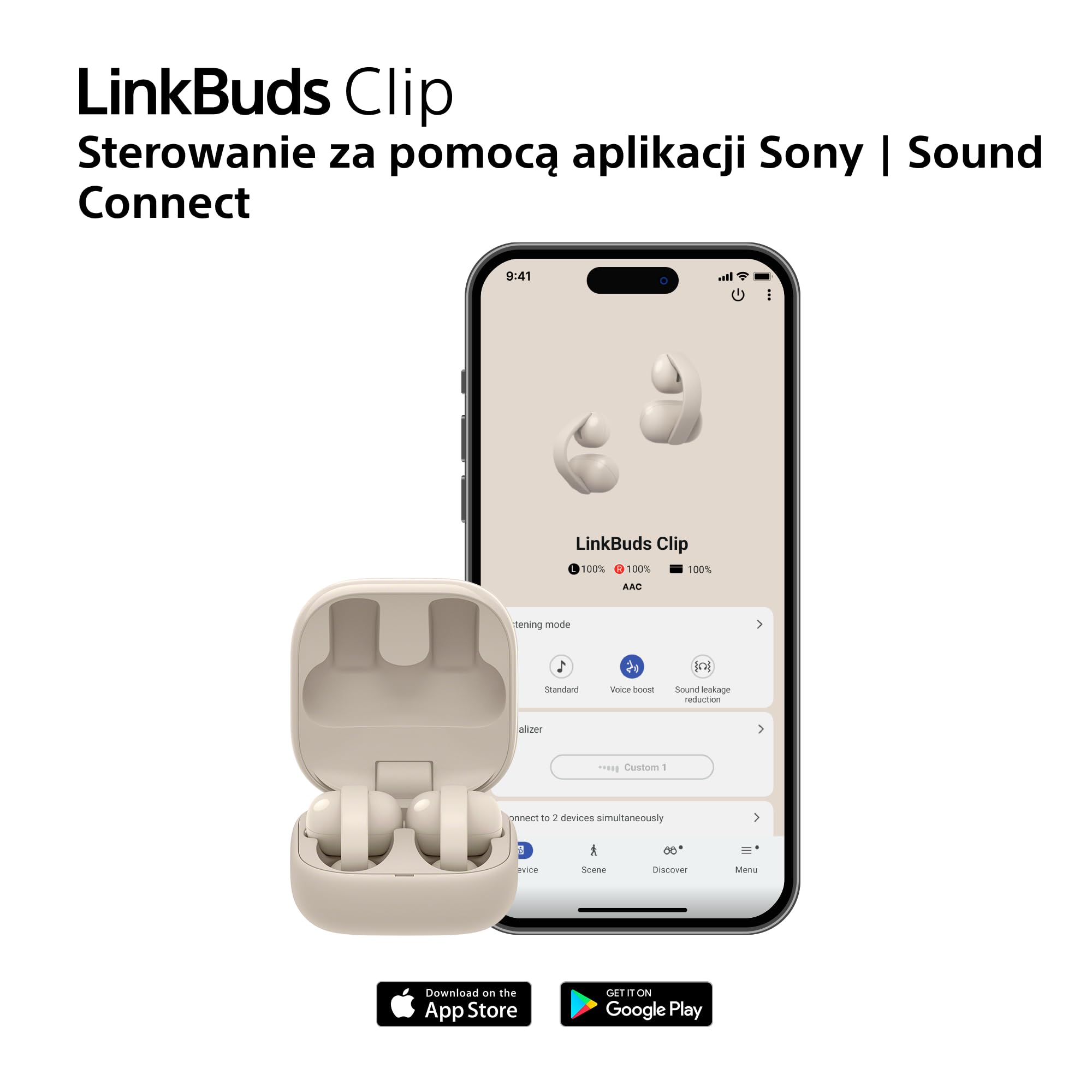 Sony LinkBuds Clip otwarte słuchawki z klipsem, 3 tryby słuchania i bogate brzmienie, IPX4, wyraźne rozmowy, do 37 h na baterii, asystent AI, sterowanie dotykiem, iOS i Android – Lawendowe