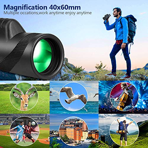 Outerman 40×60 Monocular Telescope, BAK4 Prism, FMC Lens, Clear Vision, Fogproof & IPX7 Waterproof Monocular with Smartphone Holder Tripod Suit for Travel, Bird Watching, Concerts, Football Matches - Thumbnail 2