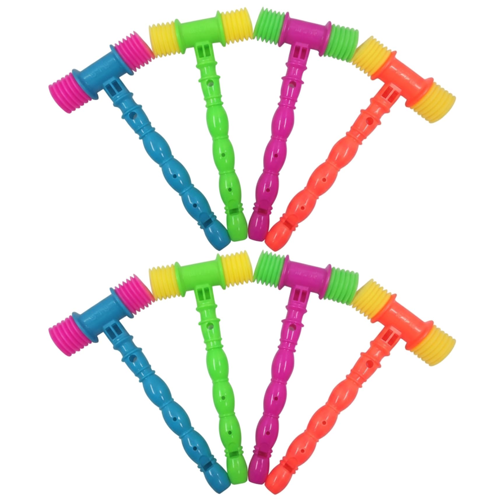 Ameble 8pcs Colorful Plastic Squeaky Hammer Toy with Whistle Handle, Interactive Sensory & Cheering Toy for Toddlers, Party Favors, Carnival Game Prizes