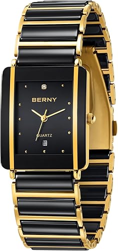 BERNY Mens Quartz Watches Ceramic Bands Watch for Men Rectangular Wristwatch Valentines Gift for Men Lovers