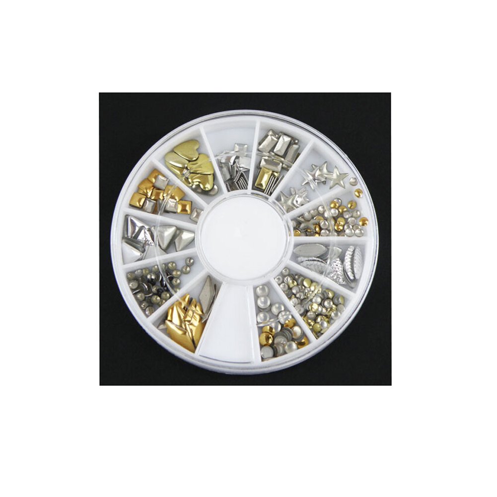 Mixed Style Silver/Gold Nail Art Different Metallic Studs Decoration Round Wheel 60MM