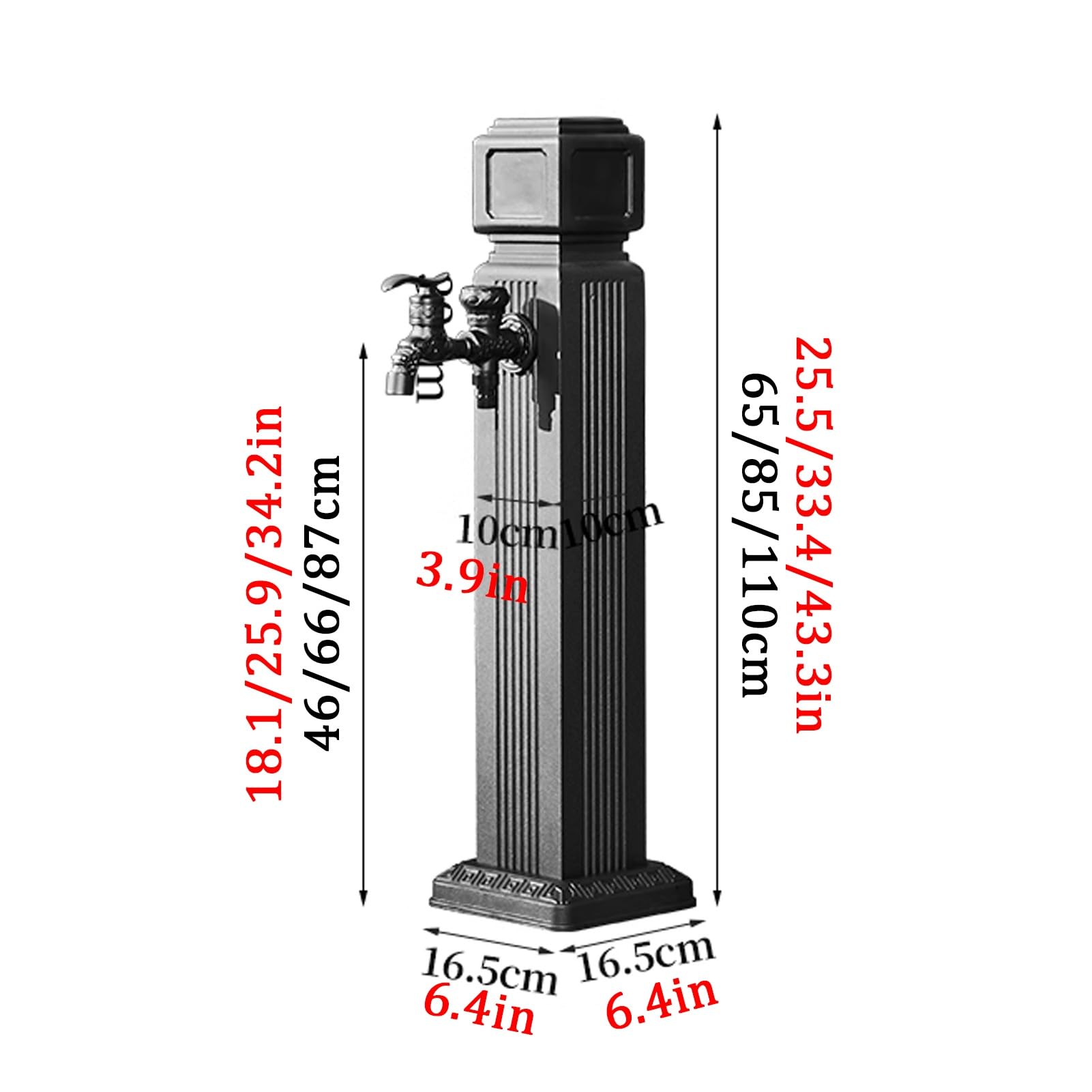 Colonne d'arrosage en Acier Inoxydable pour Jardin, Robinet extérieur Vertical antigel de 110 cm (43,3 po), Solution carrée d'irri