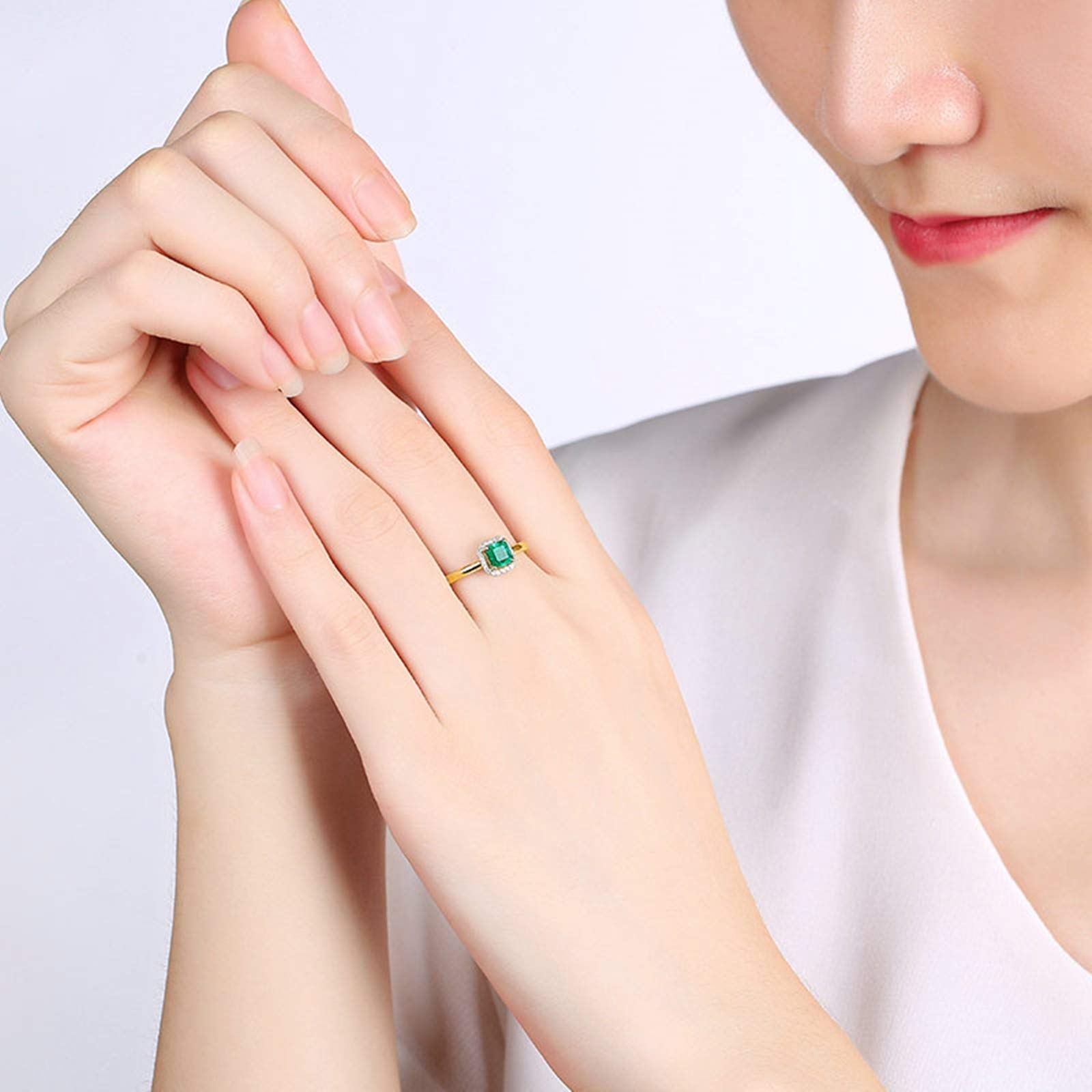 Beydodo Pierścionek zaręczynowy 18 K 750 kwadratowy szmaragd 0,5 ct damski pierścionek złoto obrączki ślubne z diamentem e 18 karatów (750) żółte złoto, 49 cm (15,6 cala), colore: złoto, cod. TLLWGZ5229
