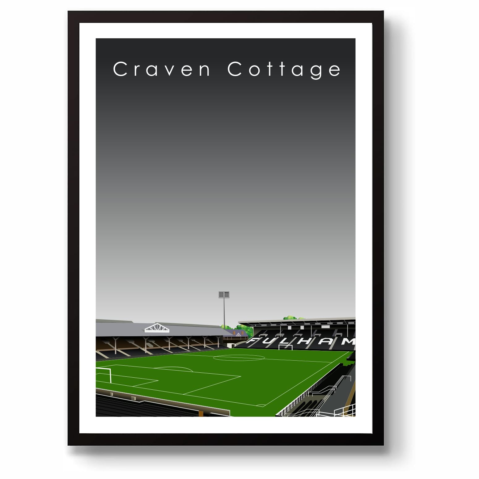 GroundDesigns FULHAM FC Football Gift CRAVEN COTTAGE Stadium Art Unframed A3 Print FFC