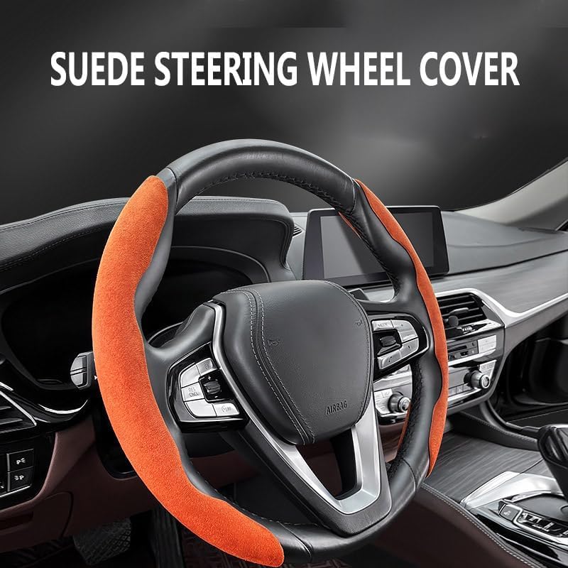Image of Automaze New Carbon Fiber ABS Texture Steering Wheel Cover for Cars, Safe and Non Slip Car Interior Accessory (Suede Brown)