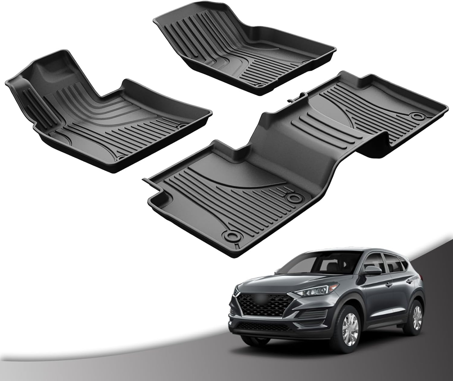 TTX LIGHTING Floor Mats Compatible with Hyundai Tucson 2021 2020 2019 2018 2017 2016,1st & 2nd Row TPE Mat All Weather Protection Floor Liners- Black