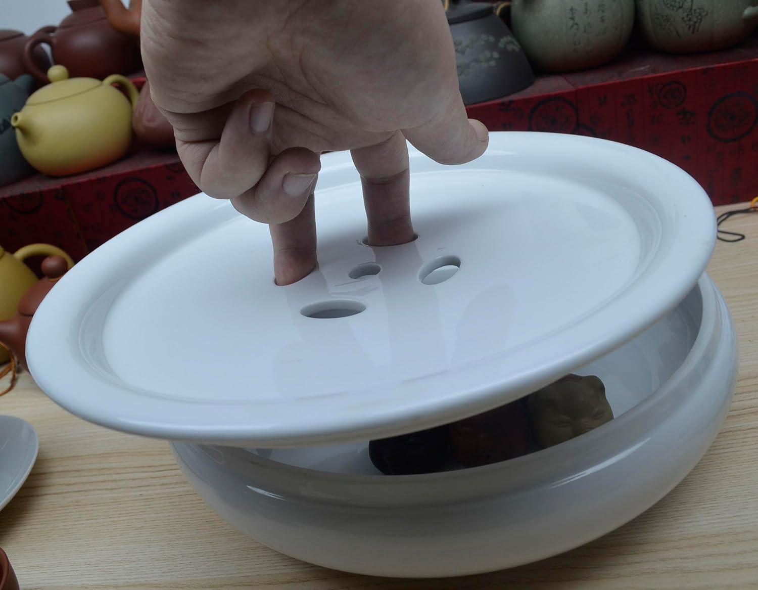 Vassoio da tè in ceramica a doppio strato, rotondo, 25,4 cm, bianco, ideale per tè, caffè e tavoli da portata