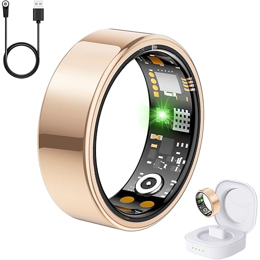 Health Tracker Ring, Smart Health Ring for Women Men with Heart Rate, Blood Oxygen, Sleep Monitor, Steps,Calories, No Subscription Fee, IP68 Waterproof Smart Ring for iPhone & Android (Rose Gold, 8#)