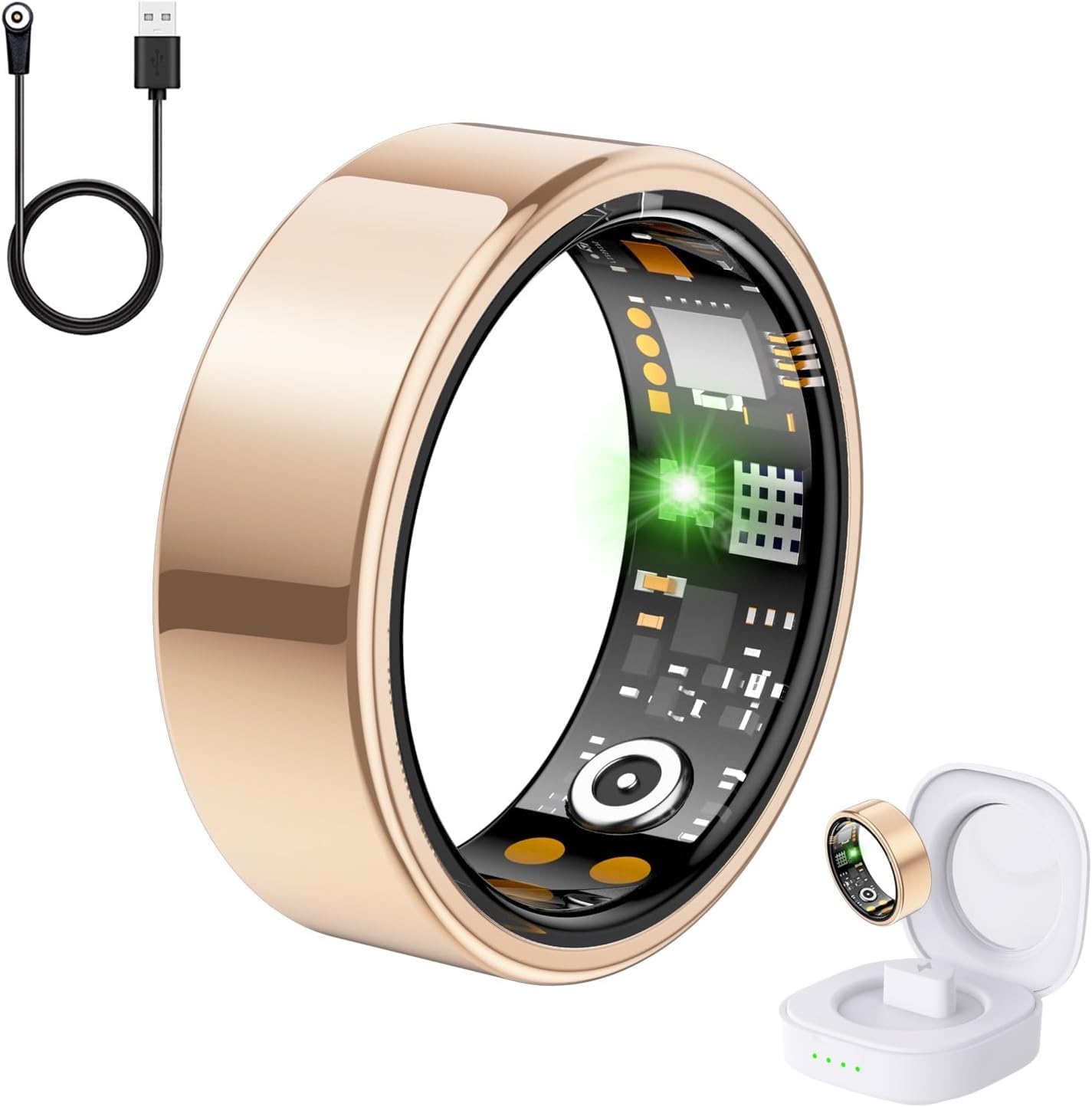 health tracker ring, smart health ring for women men with heart rate, blood oxygen, sleep monitor, steps,calories, no subscription fee, ip68 waterproof smart ring for iphone & android (rose gold, 8#)