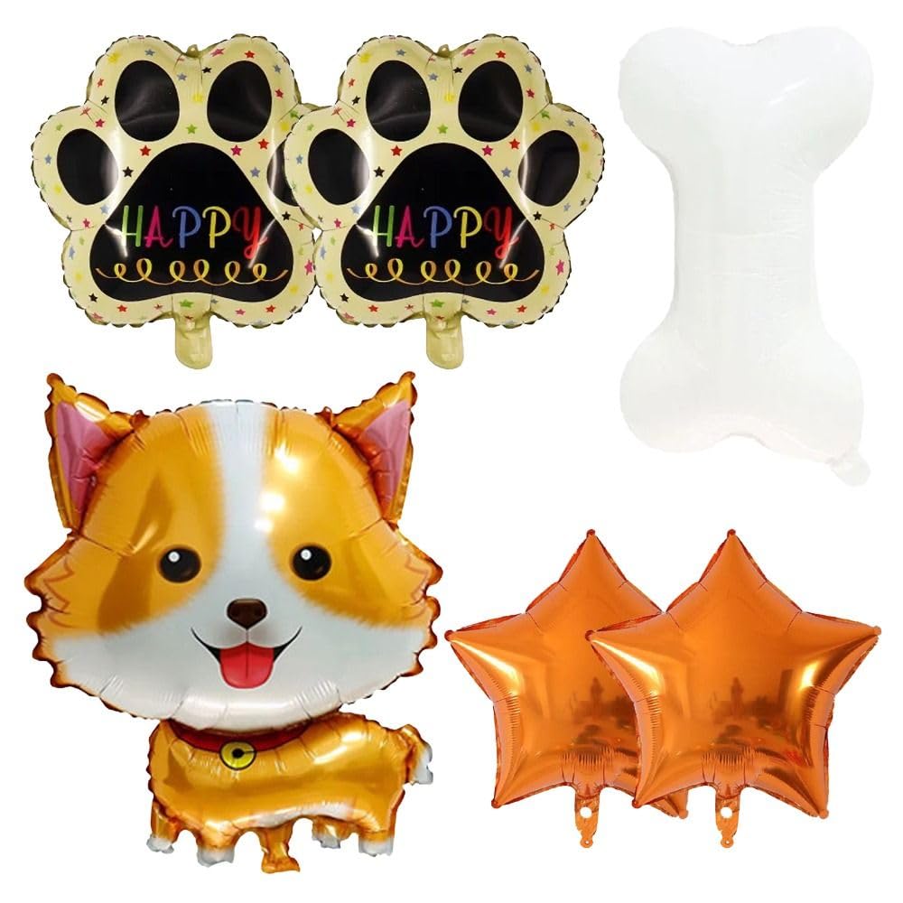 Uniquer 6Pcs Dog Balloon Set, Dog Shape Balloons, Bone Paw Shape Star Balloons, Puppy Birthday Decorations(yellow)