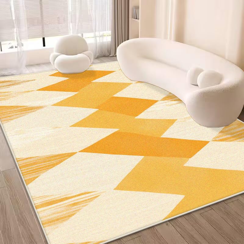 Tapis de chambre doux à poils courts géométrique jaune 160x200cm