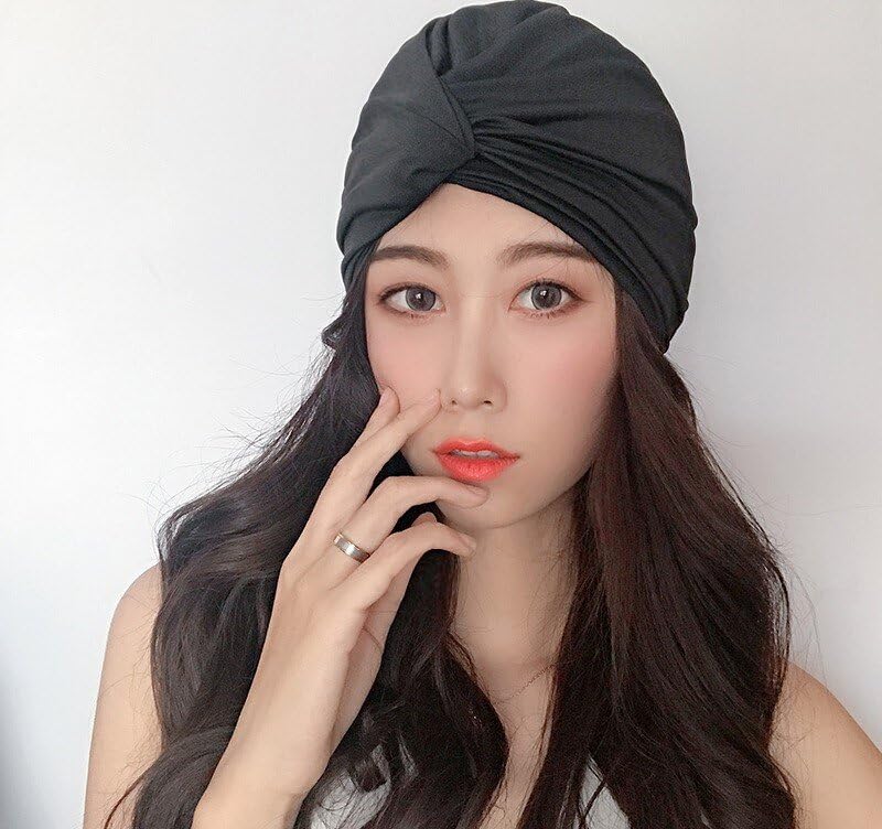 Women Pleated Fabric Swim Hat Soft Elastic Nylon Bathing Cap Shower Cap Adjustable Swimming Cap Turban Ladies Ear Protection Swim Cap Hat for Beach Surfing Springs Beauty Yoga - Image 4
