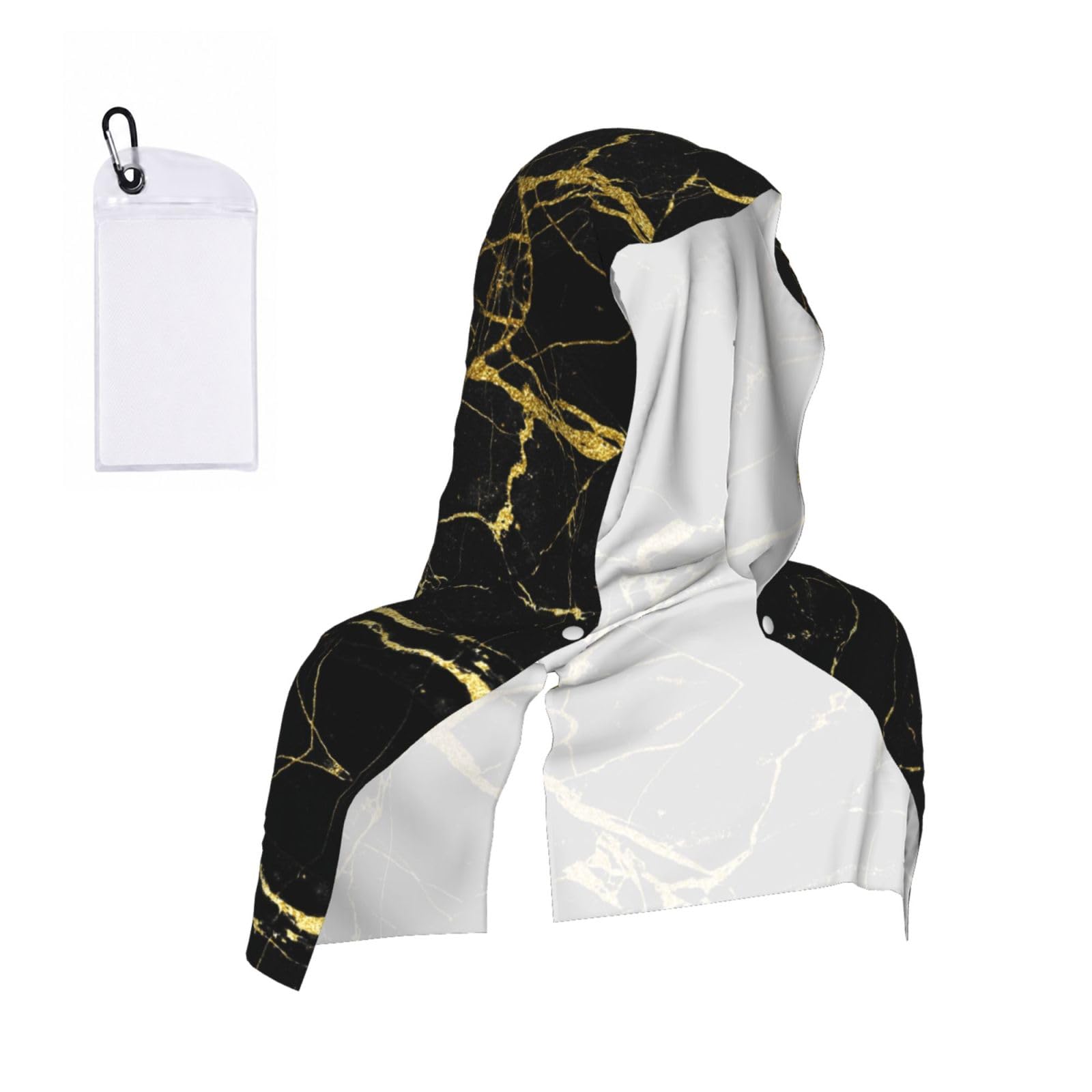 EZDLOWVBA Black Gold Marble Print 2 Pack Cooling Hoodie Towels,Sports Headscarf, Neck Wrap Scarf,Breathable Cooling Towel For Neck And Face, Travel, Swimming, Training