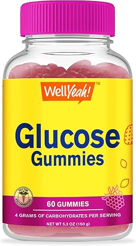 WellYeah Gomitas de glucosa, 0.14 oz de carbohidratos, sabores de origen natural, gomita masticable para hombres y mujeres, sin OMG, sin gluten, 60