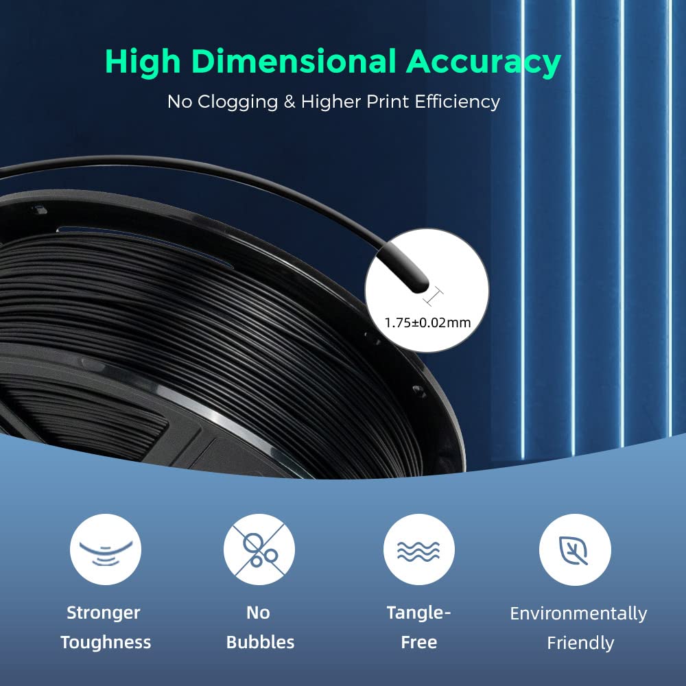 FLASHFORGE ABS PRO Filament pour imprimante 3D, filaments résistants à la chaleur, bobine de 1kg (2.2lbs), précision dimensionnelle +/- 0.02 mm, consommables ABS solides et durables (Noir)
