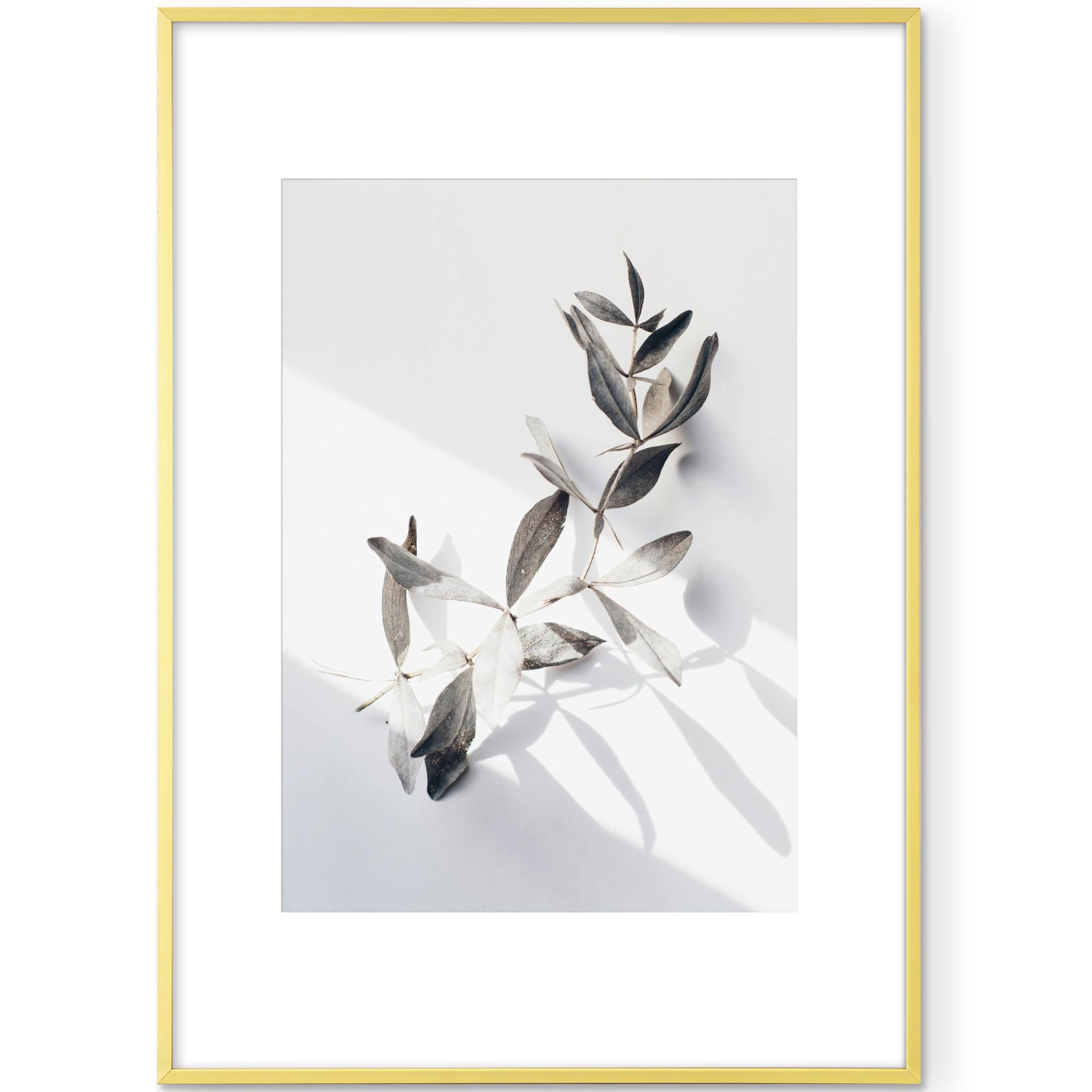 Marco de fotos de metal, 40 x 60 cm, para fotos de 40 x 60 cm sin paspartú o fotos de 28,7 x 41 cm con paspartú, con cristal templado, marco de aluminio (dorado, 40 x 60 cm)