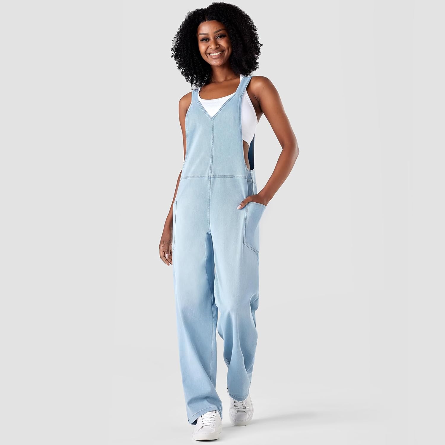 Fanica Women's Loose Fit Denim Overalls, Baggy Wide Leg Overalls for Casual Everyday Wear - Image 4
