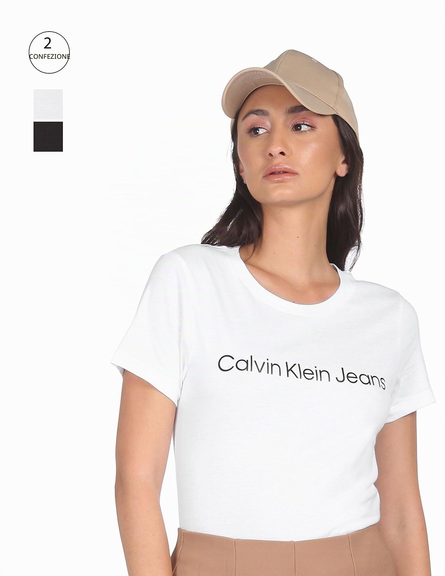Calvin Klein Donna T-Shirt Maniche Corte Confezione da 2 Institutional Logo Tee Scollo Rotondo