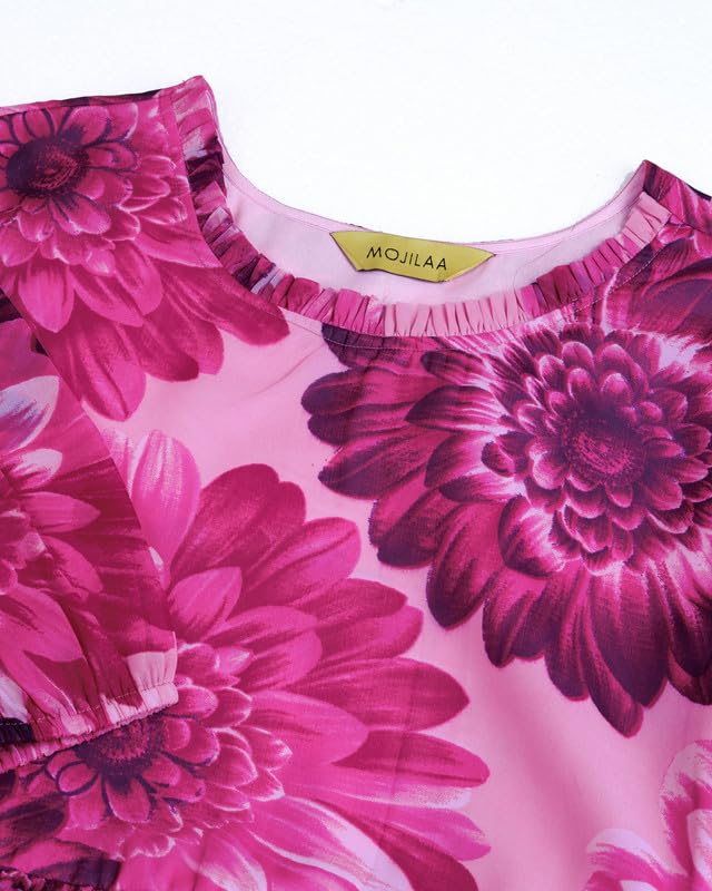 Image of MOJILAA Women's Georgette Floral Printed Gathered Dress