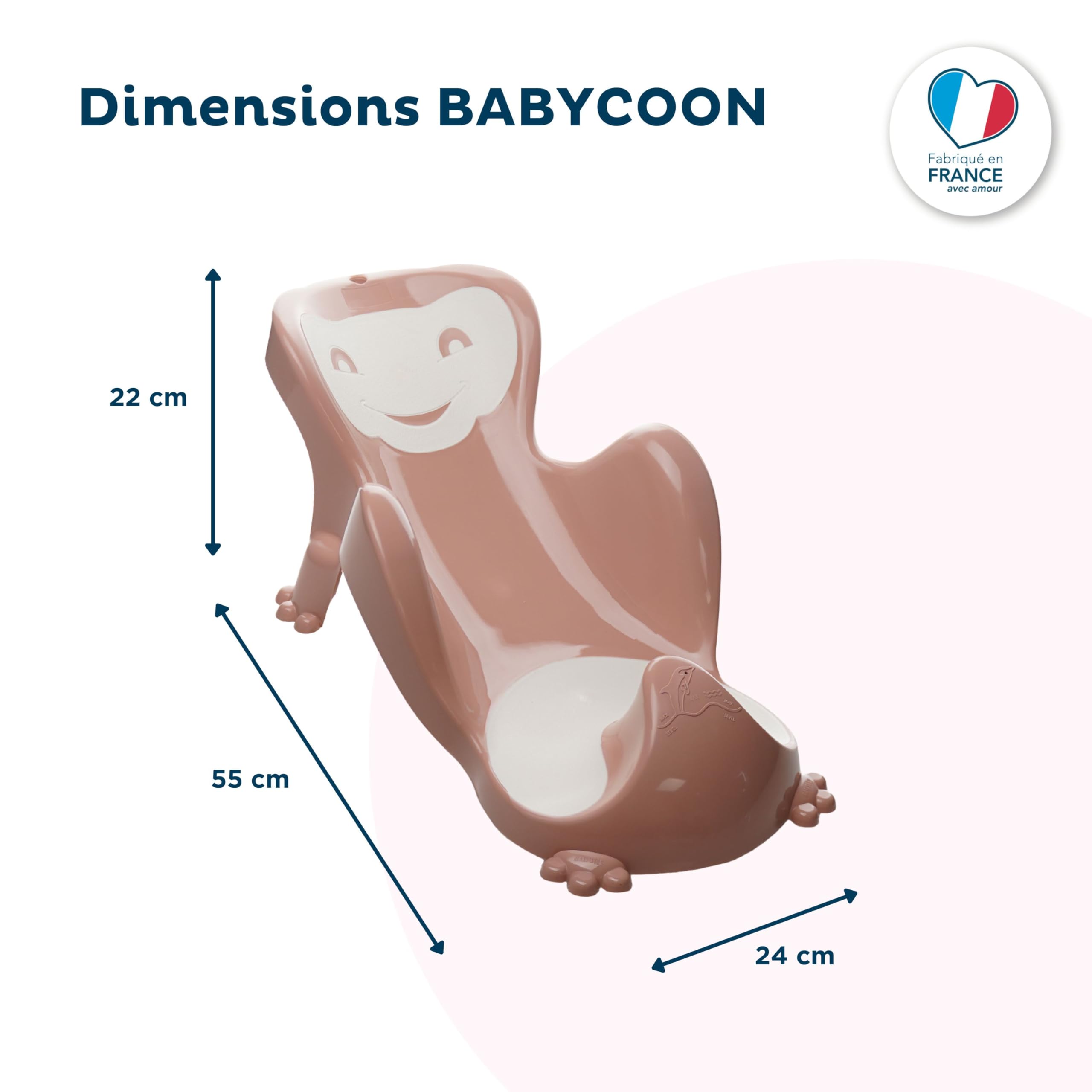 THERMOBABY - Transat de Bain BABYCOON - De la naissance à 8 mois (jusqu'à 8 kg) - Confortable - Ludique - Rose Câlin - Fabriqué en France