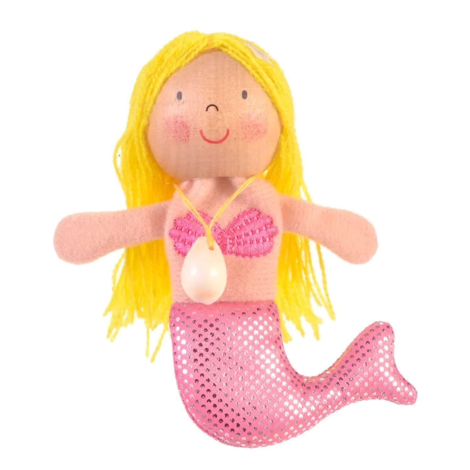 Fiesta Crafts Mermaid Finger Puppet for Kids – Fabric Interactive Mermaid Toy with Wooden Head for Role Play, Creativity & Sensory Skills - Gift for 3 Year Old Boys & Girls to 9 years old — image 1