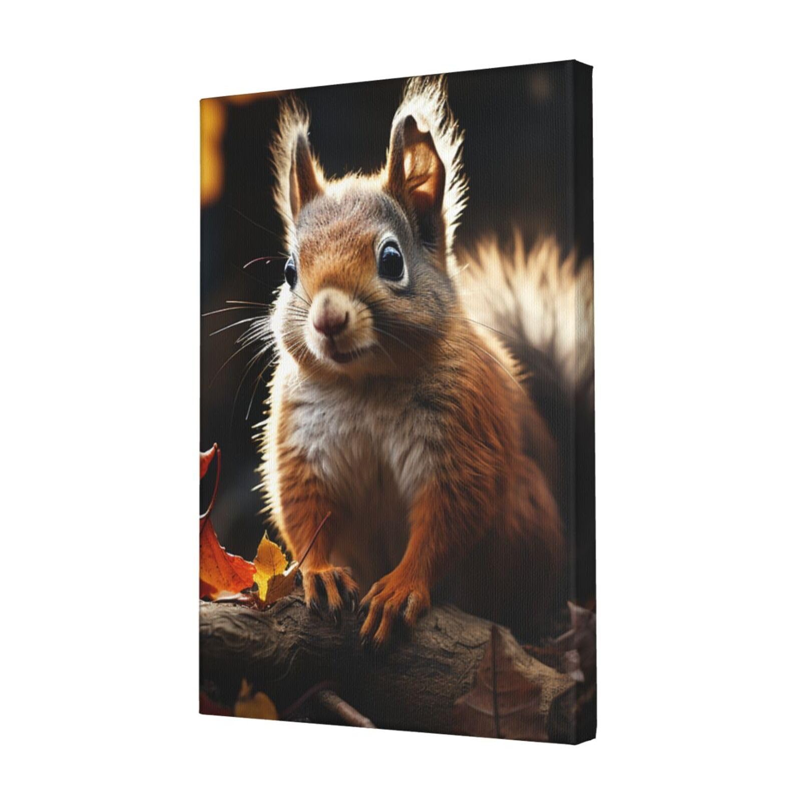 KLOPH Squirrel in the Woods Canvas Wall Art for Living Room 12"x18" Modern Artwork Painting for Bathroom Hanging Canvas Prints Aesthetic Wallart for Bedroom Kitchen Office Wall Decor