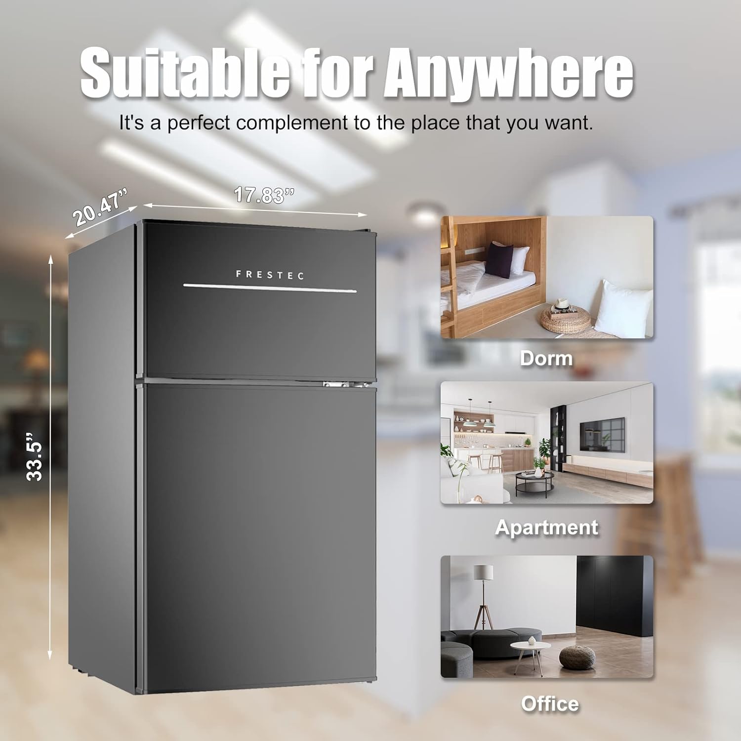 Frestec Mini Fridge with Frezzer,3.2 Cu.Ft Mini Fridge for Bedroom