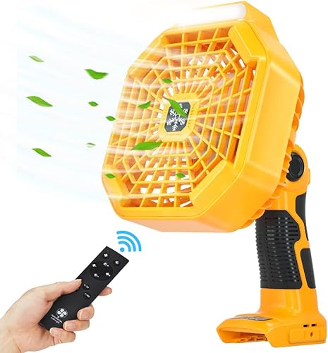 YEX-BUR Ventilador portátil con control remoto para batería Dewalt de 20 V y 60 V, ventilador a batería con luz LED, puerto de carga USB-A para
