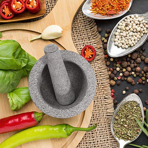 Luckore Mortar and Pestle Set for Guacamole, 5.5Inch - 2 Cup Capacity - Unpolished Heavy Granite Mortar and Pestle for Enhanced Performance and Organic Appearance-Solid Stone Mortar and Pestle Large