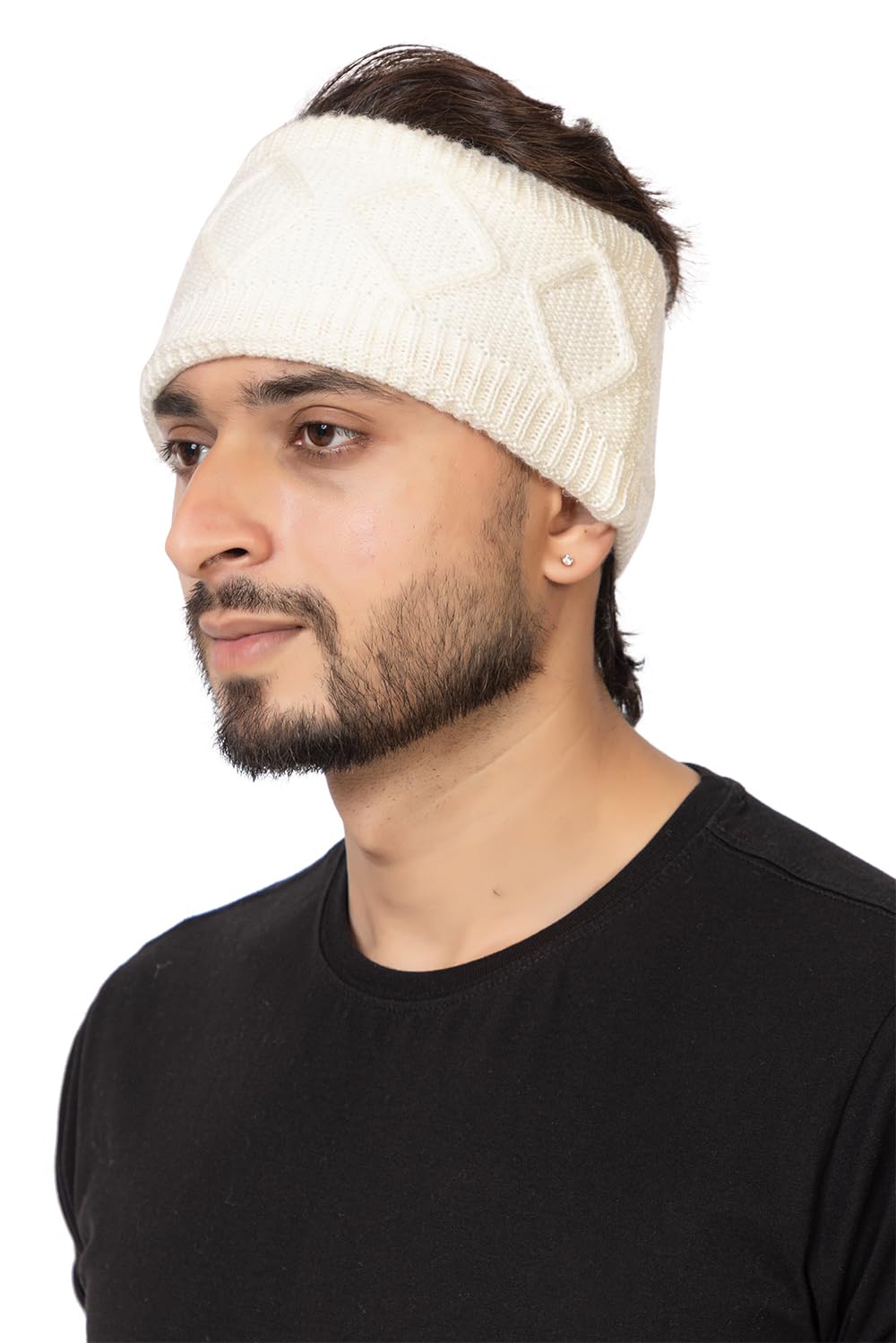 Unisex Knitted Woolen Headband Earwarmer Earmuffs for Men and Women (Off-White)