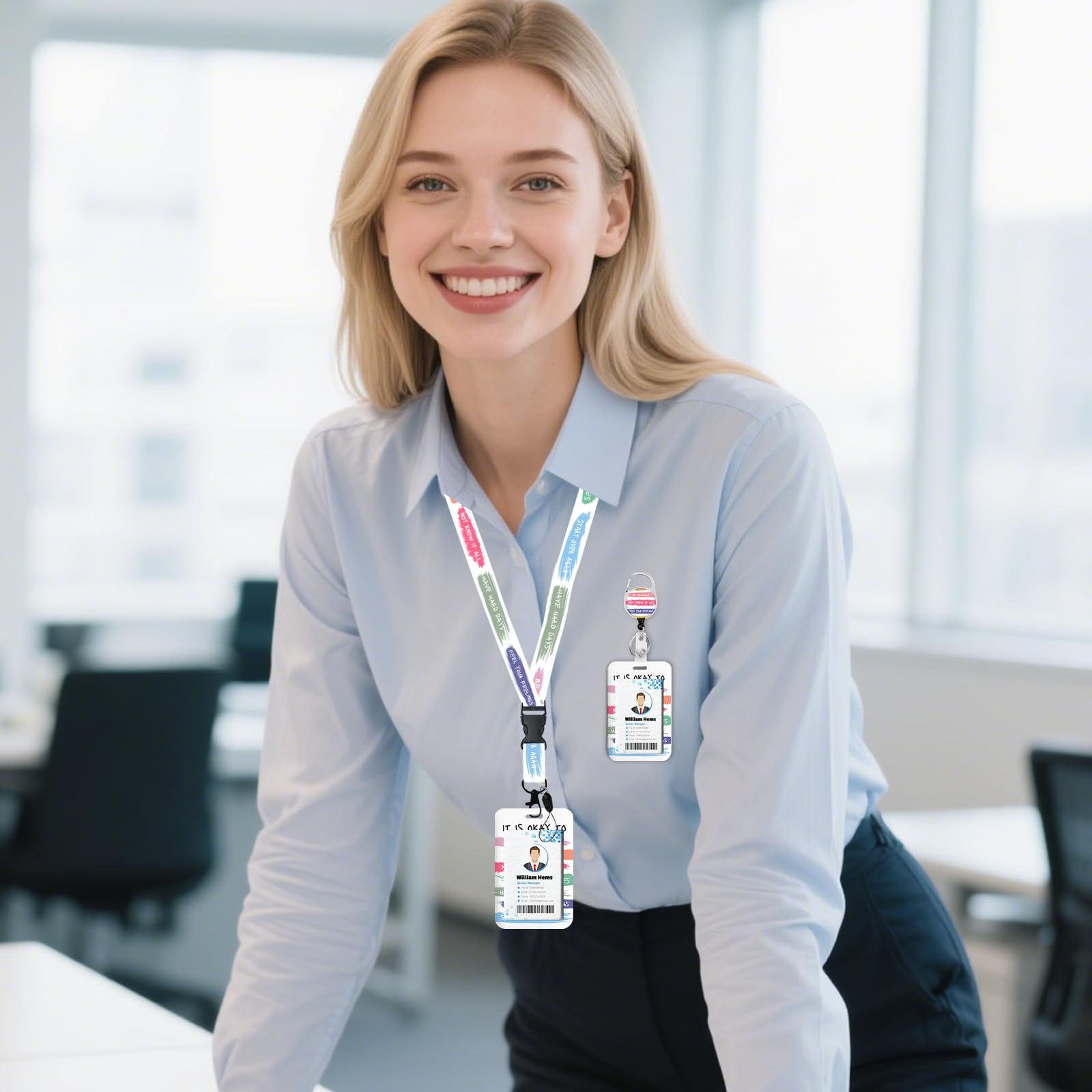 Be Yourself Ausweishalter mit Umhängeband und strapazierfähiger, einziehbarer Rolle, um 360° drehbarer Karabiner, Schlüsselanhänger für Damen, Studenten, Lehrer, Krankenschwestern, Büro