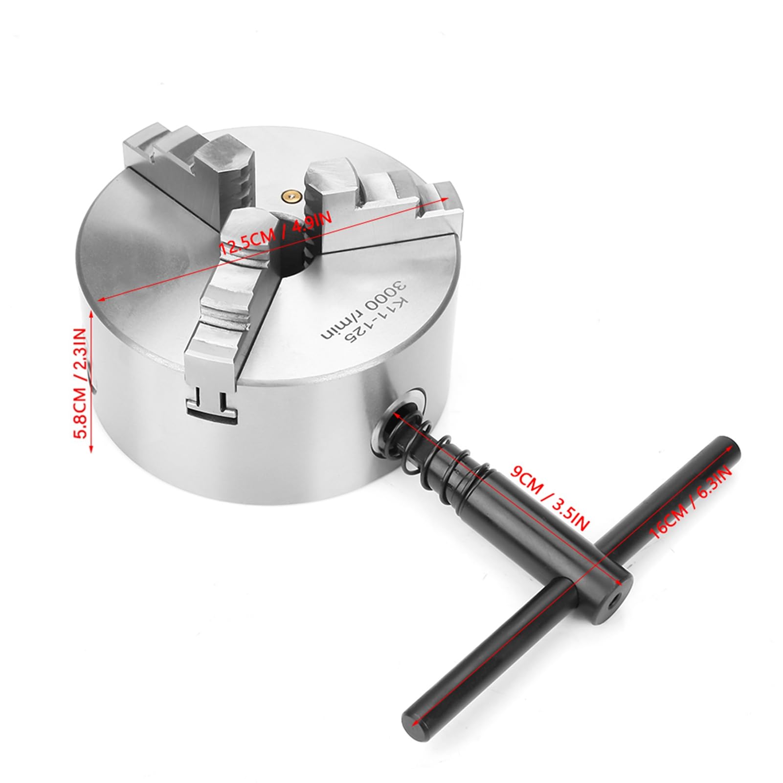 aqxreight SANOU K11-125 3-szczękowy Samocentrujący Uchwyt Tokarski Wytrzymały Uchwyt Tokarski o średnicy 125 Mm do Tokarek do Drewna i Metalu Obróbka Toczenia Drewna, Frezowania i Projektów