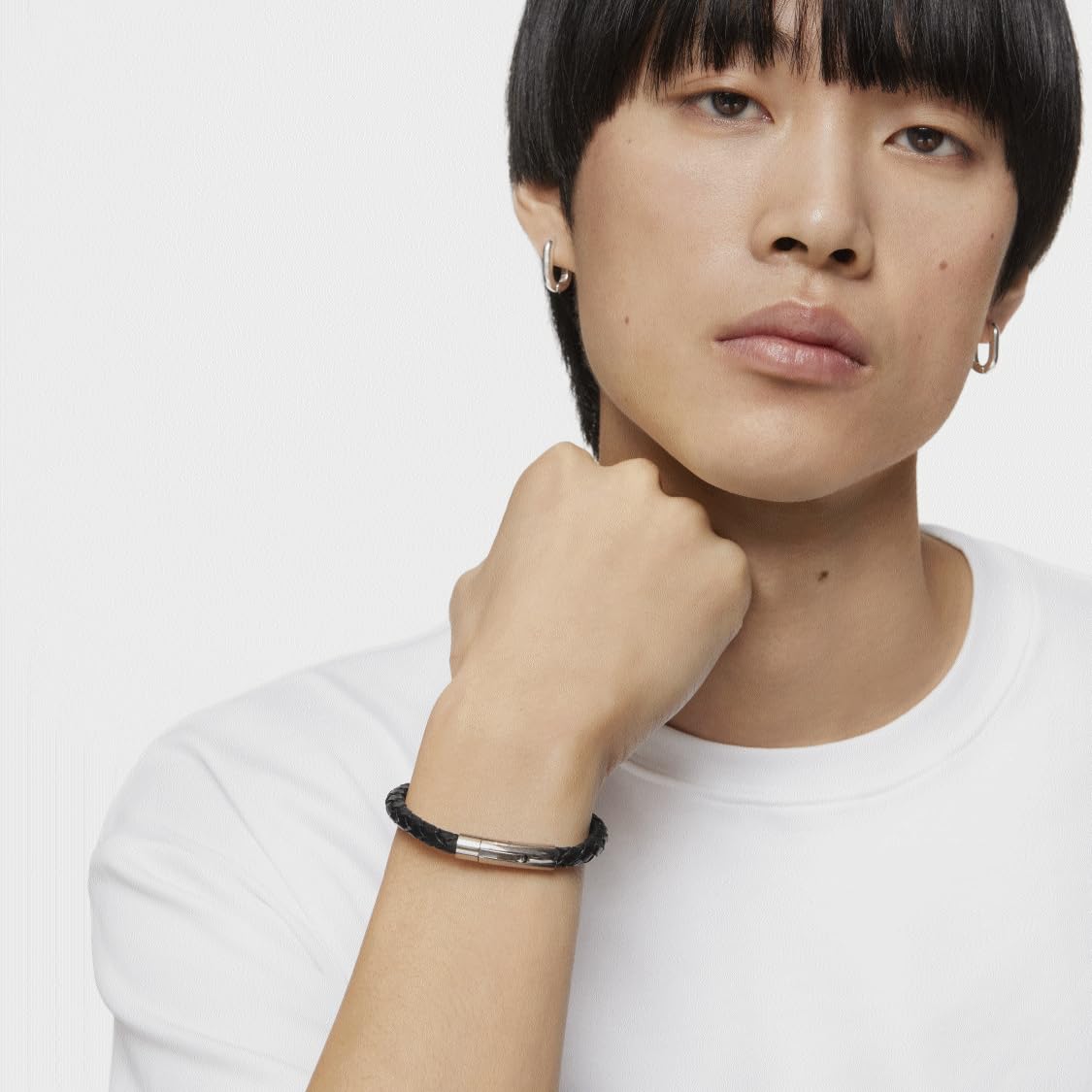 TOUS Pulsera de Cuero Negro para Hombre, Motivo Trenzado con cierre en Acero Inoxidable, Largo 20 cm, Clásico y Atemporal, Colección Tous Man