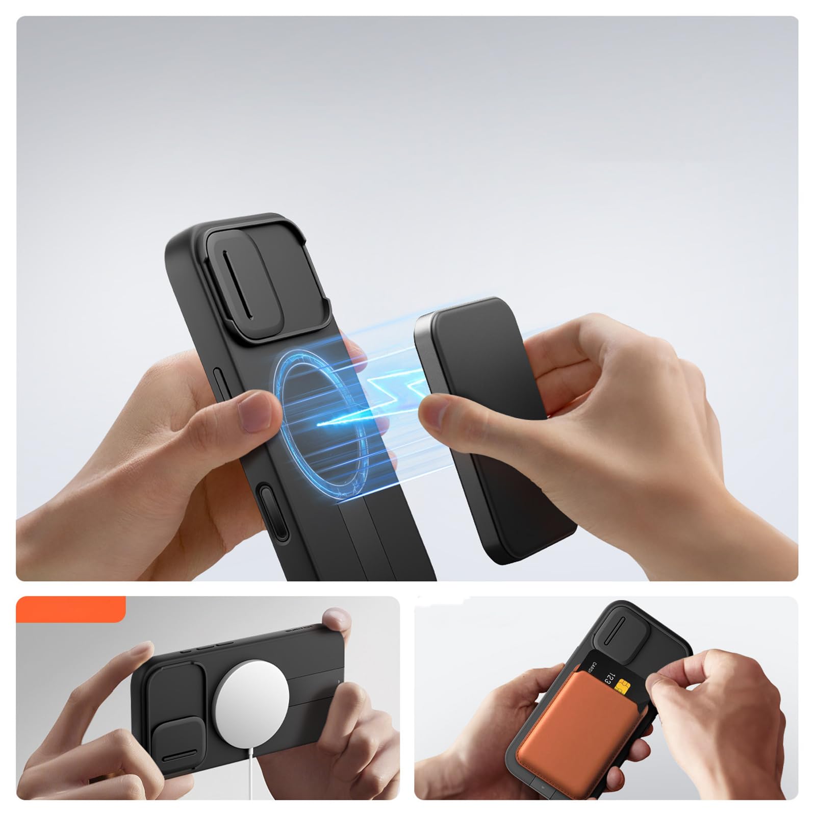 Magnetyczne etui do iPhone'a 17/17 Pro/17 Air/17 Pro Max, składana metalowa podpórka z osłoną ochronną na aparat, powłoka zapobiegająca upadkowi (niebieskie, 17 Air)