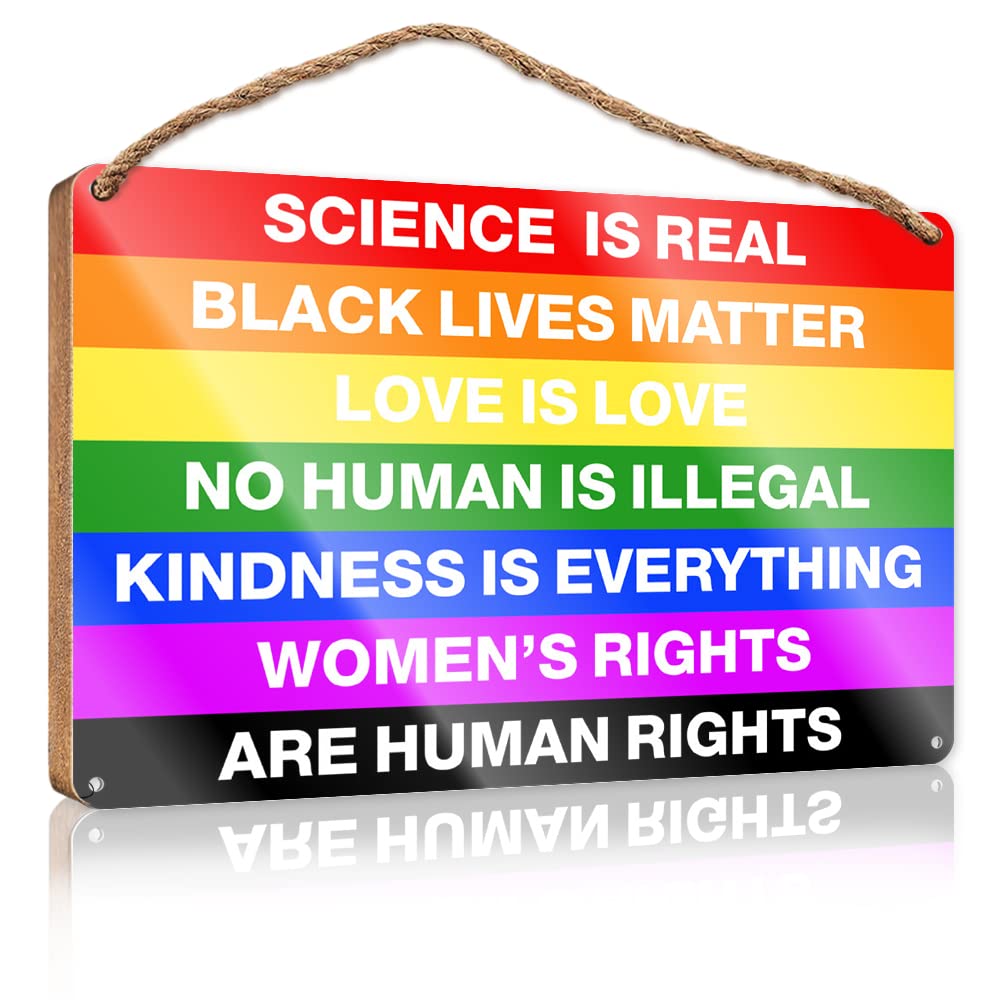 DTHA Hanging Wall Decor For Bathroom Science Is Real Black Lives Matter Blm Love Rainbow Wooden Sign Signs For Front Door Funny Bar Signs(20X30CM)