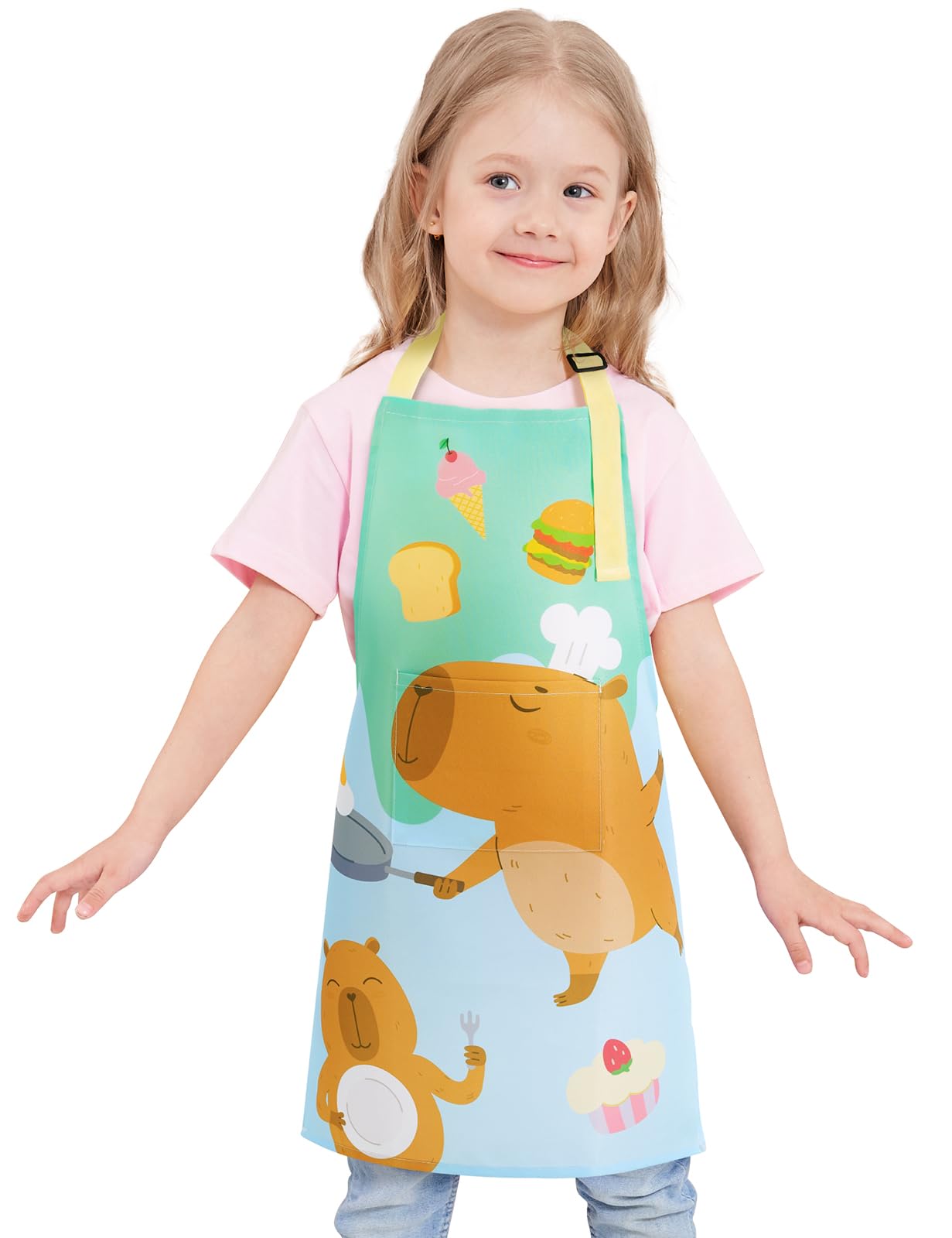 WERNNSAI Children's Apron - Waterproof Polyester Aprons for Children Boys Girls with Adjustable Strap and Pocket Kitchen Aprons Cooking Baking Painting (2-12 Years), Water pig, XS — image 1