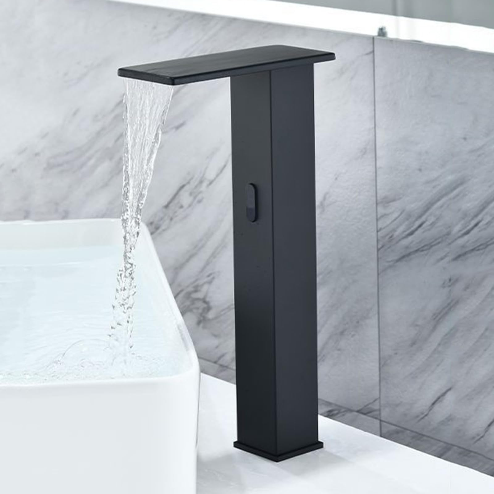 ZYCHSJXA Touchless Tap Basin Taps Mixer Waterfall Bathroom Sink Automatic Infrared Sensor Faucet,Black,Tall