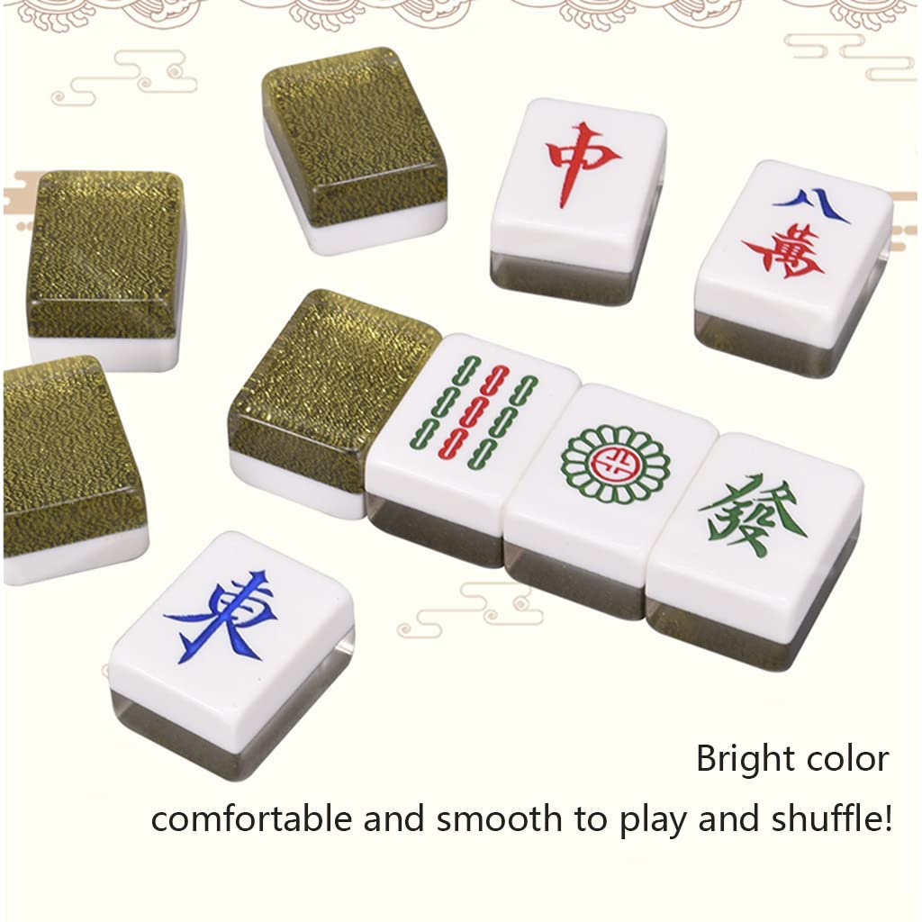 Mah Jongg Set Chinesische Mahjong Reisespiel-Set mit 144 Fliesen Acryl-Mahjong leicht zu lesen für Familie Reise Familie Freunde Partyspiel Sammeln Spiel(Größe: 39#,40#,42#)